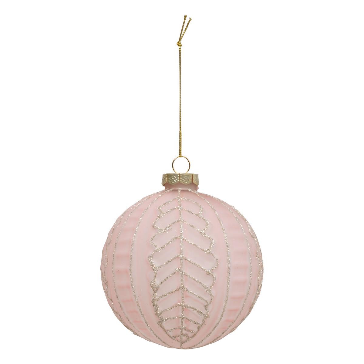 STAKLENA KUGLICA 100MM ROZE LISTOVI