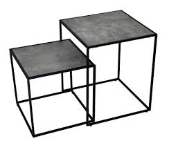 SET 2 KVADRATNA KAFFE STOLIĆA MDF CEMENT, METALNI CRNI OKVIR 0043559