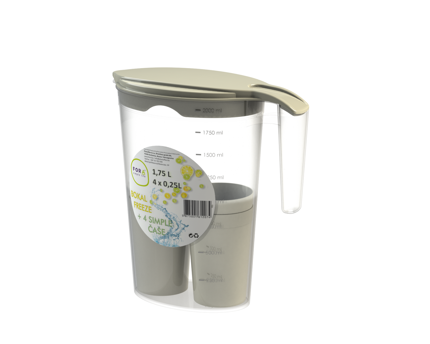 Bokal Freeze 1,75L + 4 čaše od 0,25 L