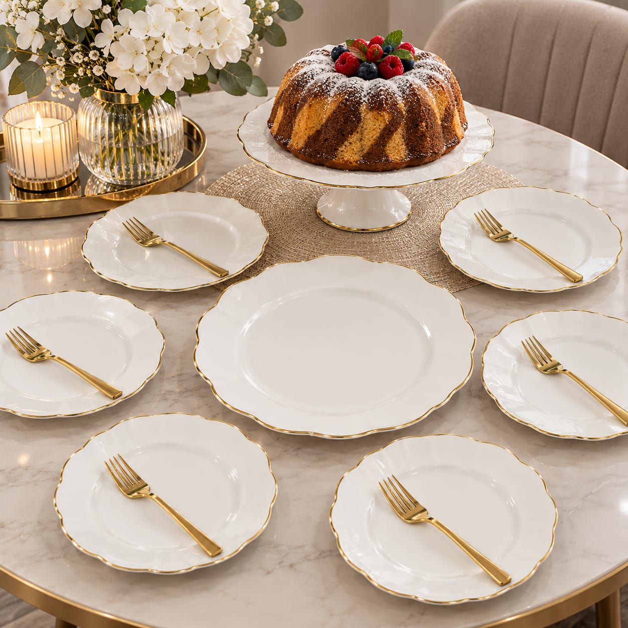 SET 7/1 10,5"+7,5" za kolač/bijeli sa zlatnom linijom N.B.China 8800-7G Previlla