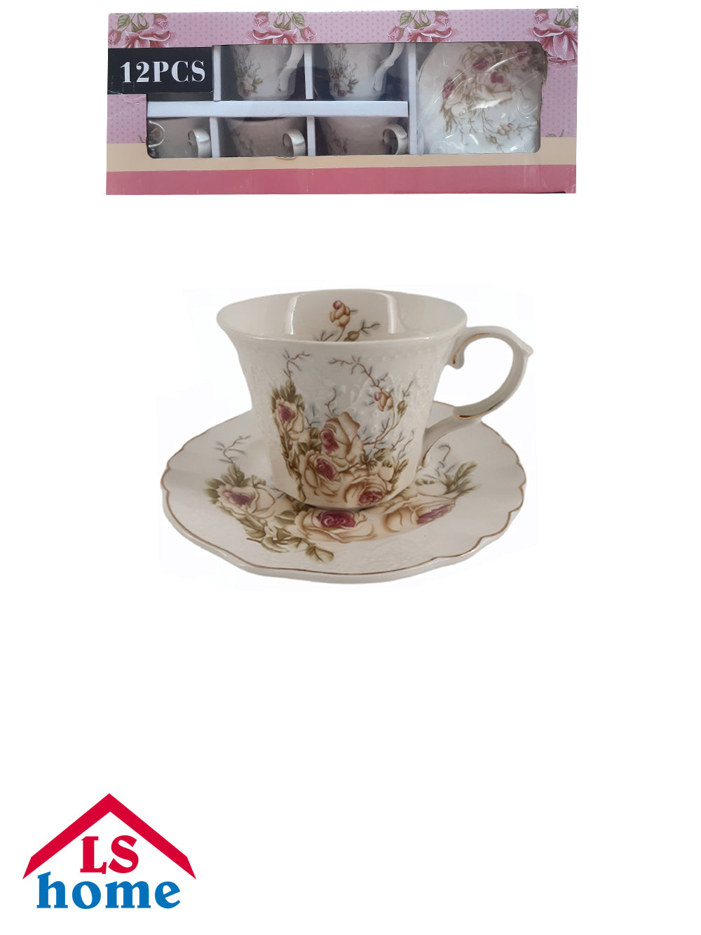 SET ŠALICA 6/1 90cc bijele/gold