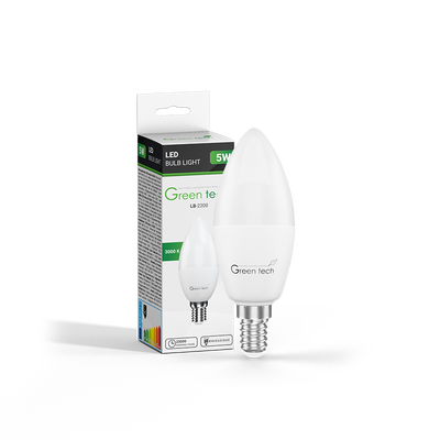 LED žarulja Green Tech 5W, 3000K, E14, C37, Flux: 500 lm, IP40, Epistar chip