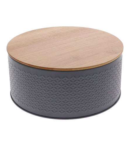KUTIJA METALNA SIVA SA BAMBUS POKLOPCEM FI20,5X9,5cm 1133-8865254