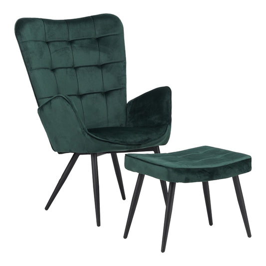 Fotelja s osloncem Dorita velur čempres – crne metalne noge 68.5x76x103 cm