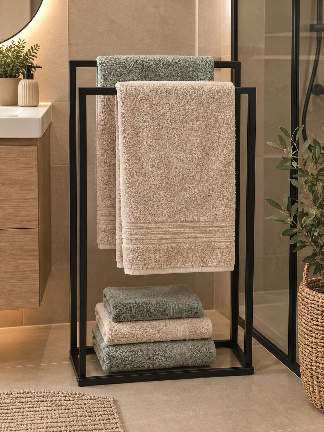 DRŽAČ RUČNIKA 2u1 84x45cm/73x45cm metalni/crni B0819A-2P Previllage 6# K50