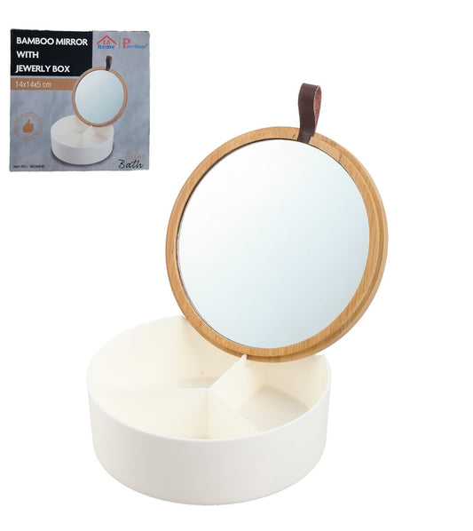 Organizer sa ogledalom 14x14x5cm/PVC/sa bamboo poklopcem