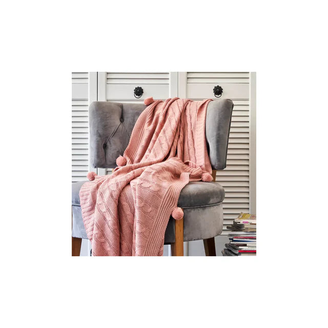 DEKA KARACA KNIT POMPOM THROW POWDER PINK