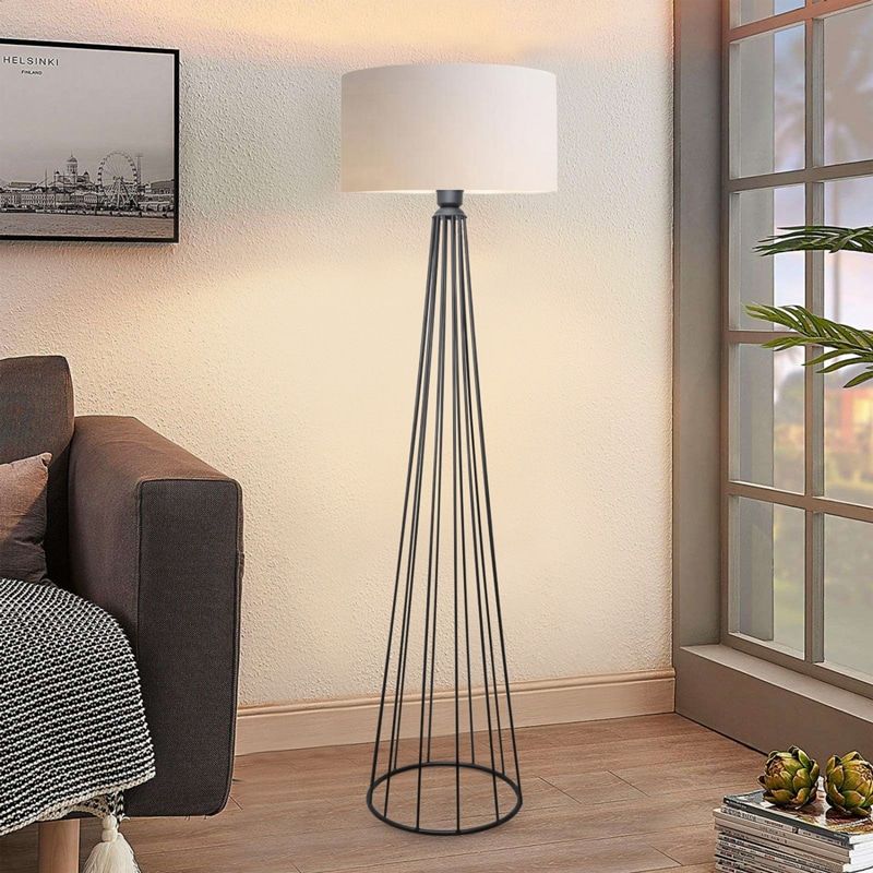 Podna lampa Firdo I E27 krem tkanina – crni metal D38x121 cm