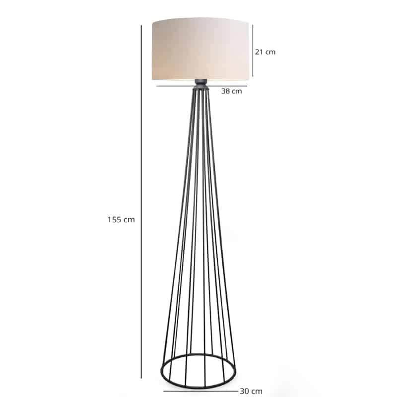 Podna lampa Firdo I E27 krem tkanina – crni metal D38x121 cm