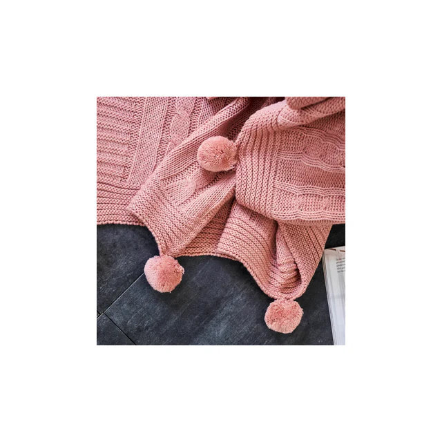 DEKA KARACA KNIT POMPOM THROW POWDER PINK