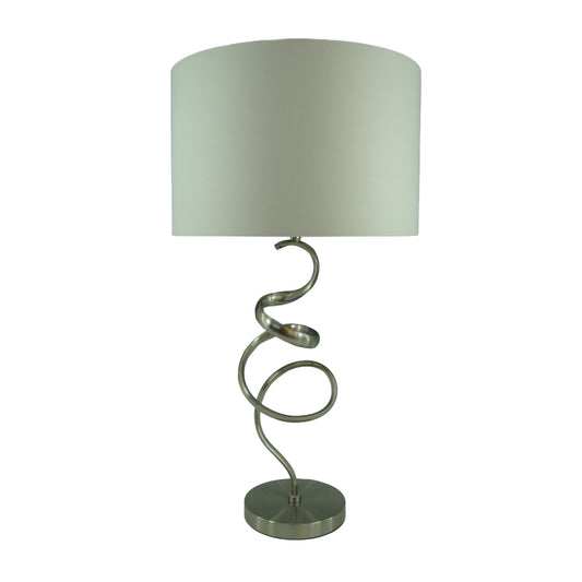 Stolna lampa Valou E27 srebrni aluminij-bijela tkanina D35x65 cm