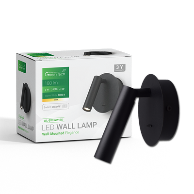 LED zidna lampa Green Tech 3W, 3000K, crna boja