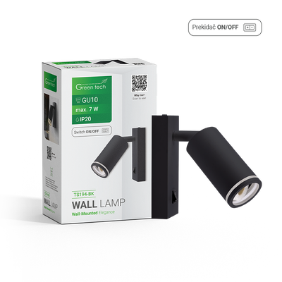 Zidna svjetiljka Green Tech, grlo GU10, IP20, crna boja
