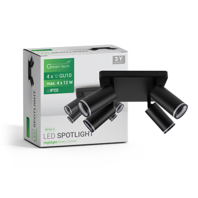 LED spot svjetiljka Green Tech, GU10 X 4 kom, crna boja