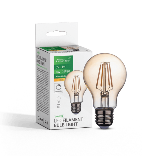 LED filament žarulja Green Tech 4W, 2700K, E27, AC220V, amber, dimabilna