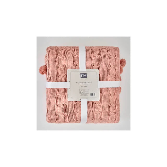 DEKA KARACA KNIT POMPOM THROW POWDER PINK