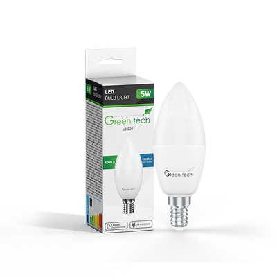 LED žarulja Green Tech 5W, 4000K, E14, C37, Flux: 500 lm, IP40, Epistar chip