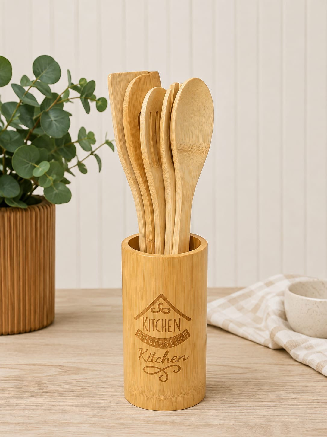 PRIBOR za kuhanje 5pcs (4 kašike+posuda) drveni Bamboo US015S5BL 24# K50