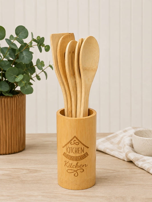 PRIBOR za kuhanje 5pcs (4 kašike+posuda) drveni Bamboo US015S5BL 24# K50