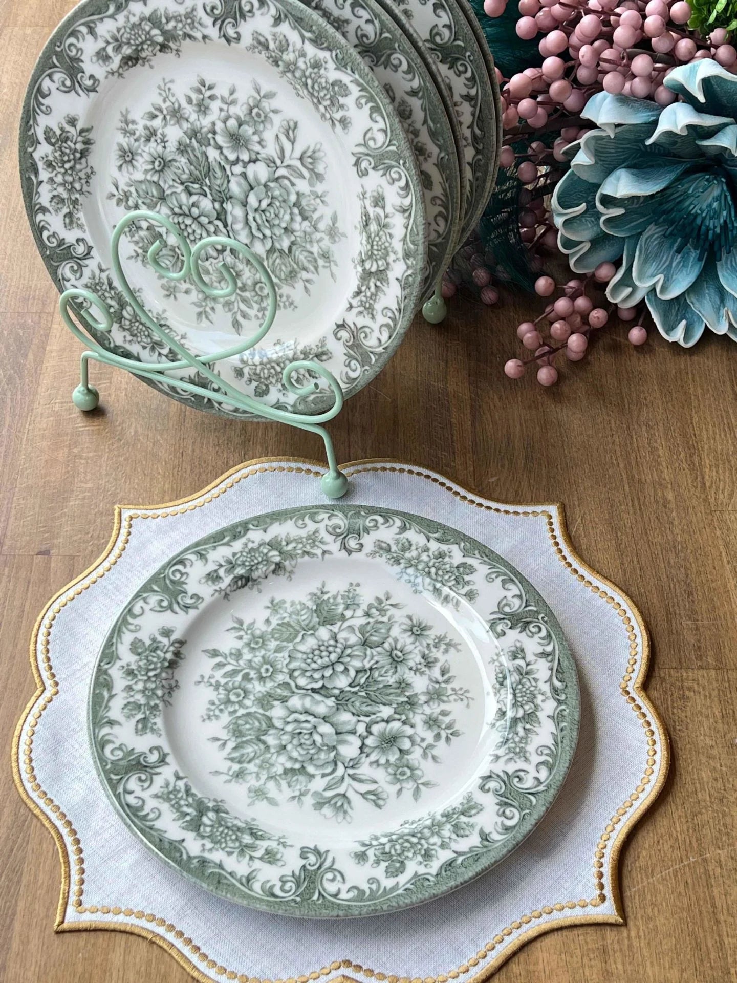 SRV-0036 CERAMIC FLAT PLATE 26cm GREEN ROSABELLA