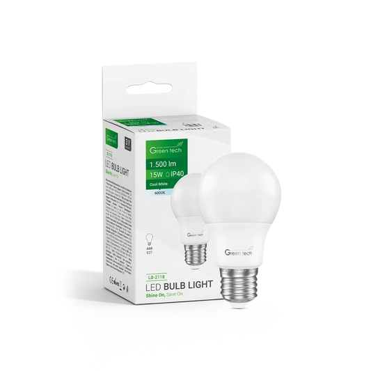 LED žarulja Green Tech 15W, 6000K, E27, A60, Flux: 1500 lm, IP40, Epistar chip