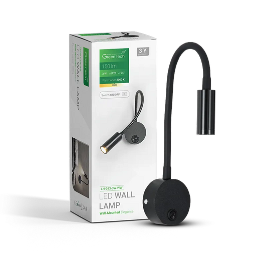 LED zidna lampa Green Tech 3W, 3000K, crna boja
