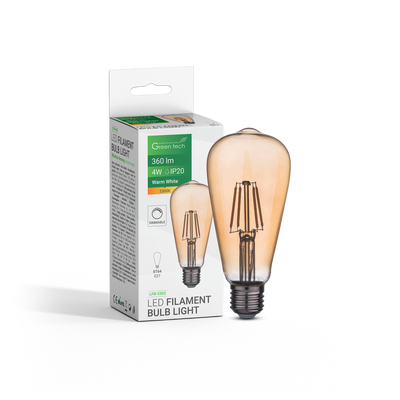 LED filament žarulja Green Tech 4W, 2300K, E27, AC220V, ST64, amber, dimabilna